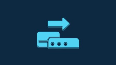 Blue Pos terminal with inserted credit card icon isolated on blue background. Payment terminal transaction. Pay by card. 4K Video motion graphic animation.