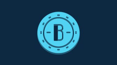 Blue Cryptocurrency coin Bitcoin icon isolated on blue background. Physical bit coin. Blockchain based secure crypto currency. 4K Video motion graphic animation.