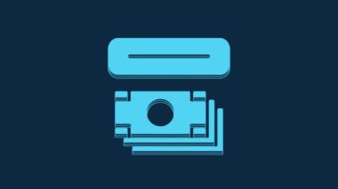 Blue ATM - Automated teller machine and money icon isolated on blue background. 4K Video motion graphic animation.