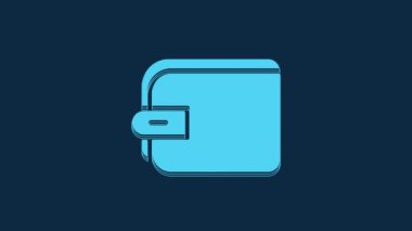 Blue Wallet icon isolated on blue background. Purse icon. Cash savings symbol. 4K Video motion graphic animation.