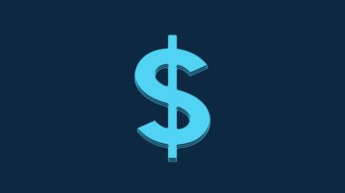 Blue Dollar symbol icon isolated on blue background. Cash and money, wealth, payment symbol. Casino gambling. 4K Video motion graphic animation.