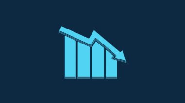 Blue Financial growth decrease icon isolated on blue background. Increasing revenue. 4K Video motion graphic animation.