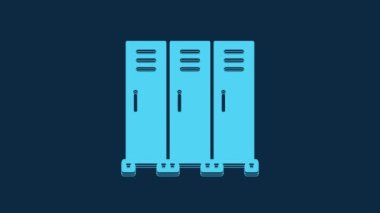 Mavi dolap ya da hokey, futbol, basketbol takımı ya da mavi arka planda izole edilmiş işçi ikonu için soyunma odası. 4K Video hareketli grafik canlandırması.