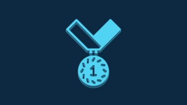 Blue Medal icon isolated on blue background. Winner symbol. 4K Video motion graphic animation.