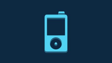 Blue Music player icon isolated on blue background. Portable music device. 4K Video motion graphic animation.