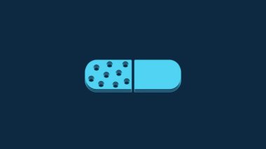 Blue Vitamin complex of pill capsule icon isolated on blue background. Healthy lifestyle. 4K Video motion graphic animation.