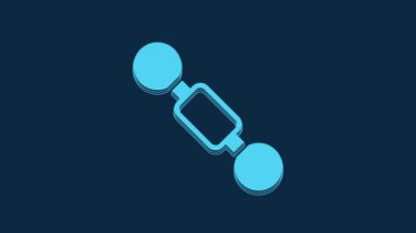 Blue Dumbbell icon isolated on blue background. Muscle lifting icon, fitness barbell, gym, sports equipment, exercise bumbbell. 4K Video motion graphic animation.