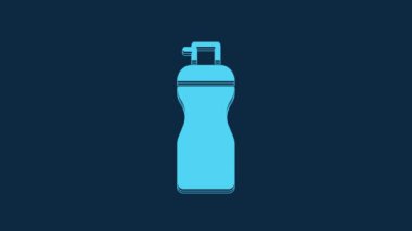 Blue Fitness shaker icon isolated on blue background. Sports shaker bottle with lid for water and protein cocktails. 4K Video motion graphic animation.