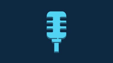 Blue Microphone icon isolated on blue background. On air radio mic microphone. Speaker sign. 4K Video motion graphic animation.