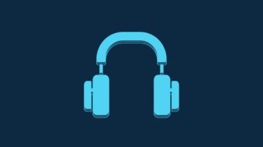 Blue Headphones icon isolated on blue background. Earphones. Concept for listening to music, service, communication and operator. 4K Video motion graphic animation.