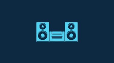 Blue Home stereo with two speaker s icon isolated on blue background. Music system. 4K Video motion graphic animation.