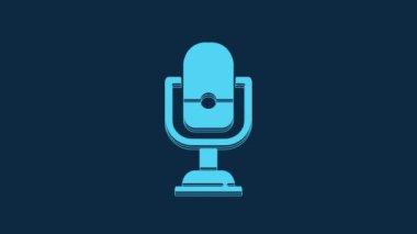 Blue Microphone icon isolated on blue background. On air radio mic microphone. Speaker sign. 4K Video motion graphic animation.