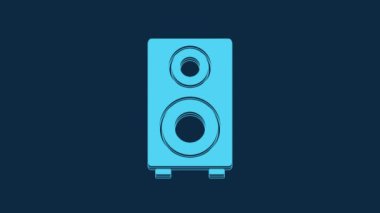 Blue Stereo speaker icon isolated on blue background. Sound system speakers. Music icon. Musical column speaker bass equipment. 4K Video motion graphic animation.