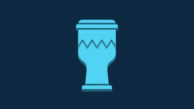 Blue Drum icon isolated on blue background. Music sign. Musical instrument symbol. 4K Video motion graphic animation.