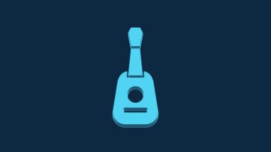 Blue Guitar icon isolated on blue background. Acoustic guitar. String musical instrument. 4K Video motion graphic animation.