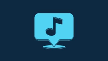 Blue Musical note in speech bubble icon isolated on blue background. Music and sound concept. 4K Video motion graphic animation.