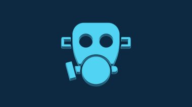 Blue Gas mask icon isolated on blue background. Respirator sign. 4K Video motion graphic animation.