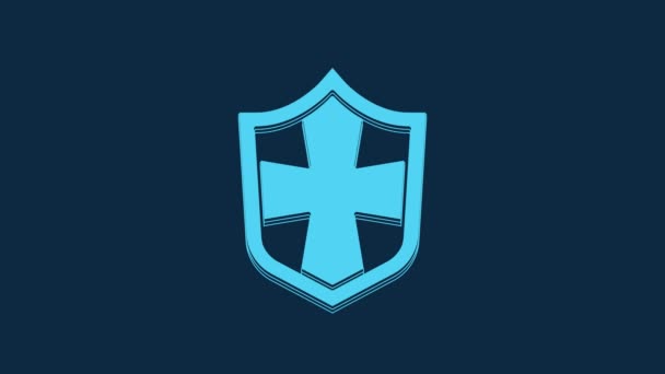 Значок Blue Shield Выделен Синем Фоне Знак Охранника Безопасность Безопасность — стоковое видео