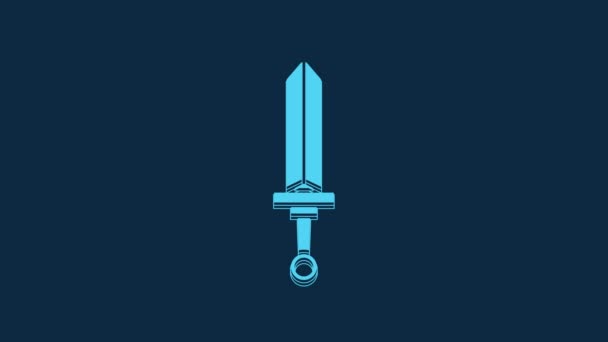 Icono Espada Medieval Azul Aislado Sobre Fondo Azul Arma Medieval — Vídeo de stock
