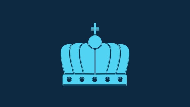 青の背景に隔離された青の王の王冠のアイコン 4Kビデオモーショングラフィックアニメーション — ストック動画