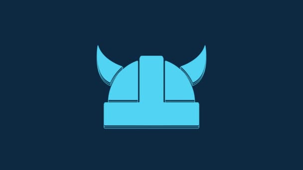 Blue Viking Horned Helmet Icon Isolated Blue Background Video Motion — Stockvideo