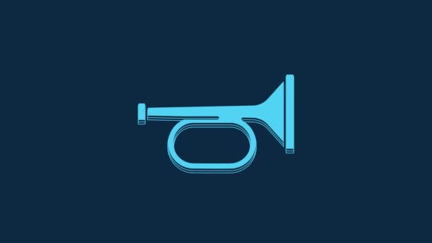 Blauwe Trompet Pictogram Geïsoleerd Blauwe Achtergrond Muziekinstrument Trompet Video Motion — Stockvideo