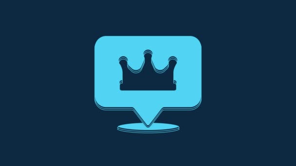 Blue Location King Crown Icon Isolated Blue Background Video Motion — Stock Video