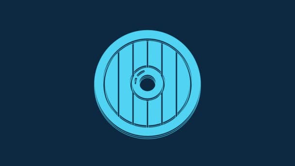 青色の背景に隔離されたブルーラウンド木製のシールドアイコン セキュリティ 安全性 プライバシー ガードコンセプト 4Kビデオモーショングラフィックアニメーション — ストック動画