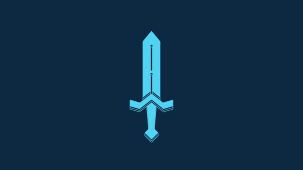 Icono Espada Medieval Azul Aislado Sobre Fondo Azul Arma Medieval — Vídeos de Stock
