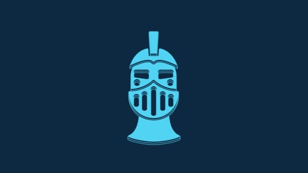 Blue Medieval Iron Helmet Head Protection Icon Isolated Blue Background — Stock Video