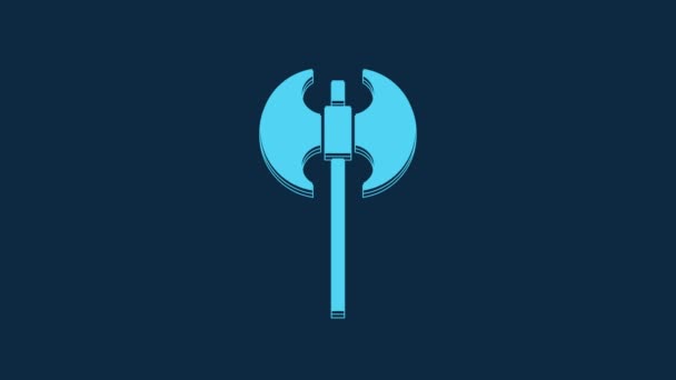 Blue Medieval Axe Icon Isolated Blue Background Battle Axe Executioner — Stock Video
