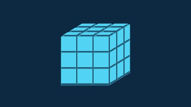 Blue Rubik Cube Icon Isolated Blue Background Mechanical Puzzle Toy — Wideo stockowe