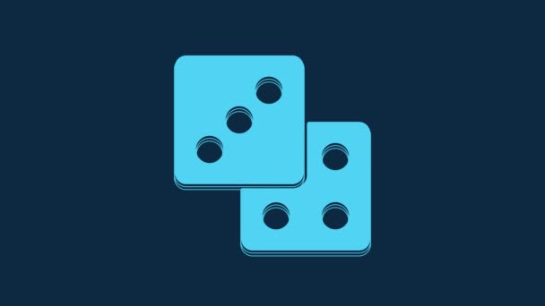 蓝色游戏骰子图标隔离在蓝色背景 赌场赌博 4K视频运动图形动画 — 图库视频影像