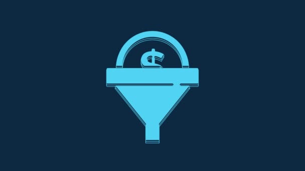 Blue Lead Management Icon Isolated Blue Background Funnel Money Target — Stockvideo