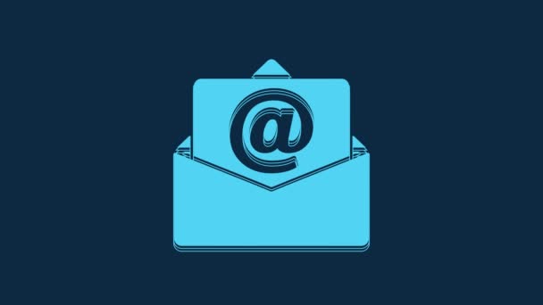 青色の背景に隔離された青いメールと電子メールのアイコン 記号メールを封筒に入れます メールメッセージのサイン 4Kビデオモーショングラフィックアニメーション — ストック動画