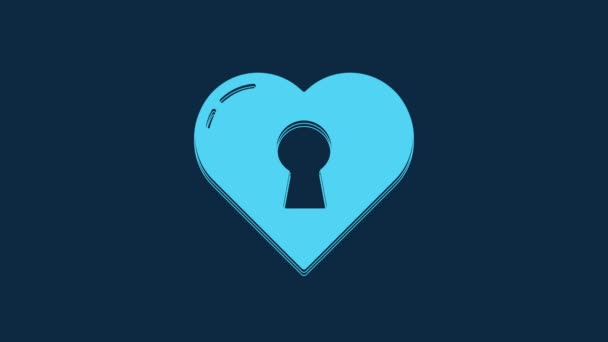 Blue Heart Ikoną Dziurki Klucza Niebieskim Tle Zamknięte Serce Symbol — Wideo stockowe