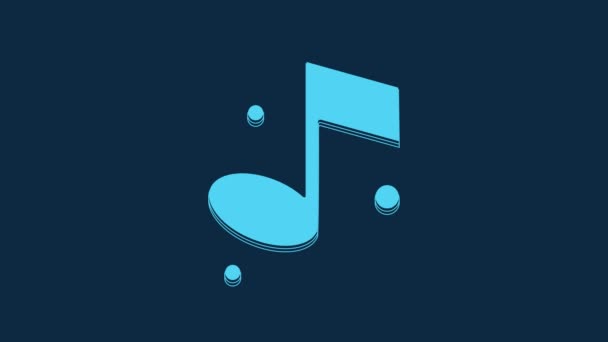 Blue Music Note Tone Icon Isolated Blue Background Video Motion — Αρχείο Βίντεο