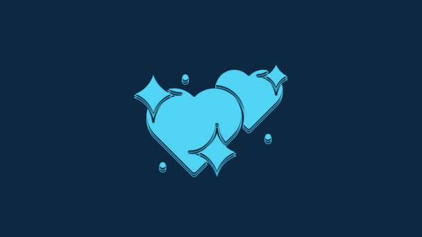 Blue Two Linked Hearts Icon Isolated Blue Background Romantic Symbol — Stock video