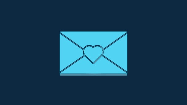 Blue Envelope Valentine Heart Icon Isolated Blue Background Message Love — Vídeo de stock