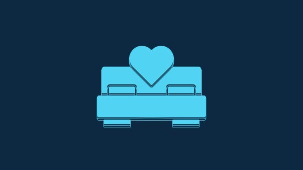 Blue Bedroom Icon Isolated Blue Background Wedding Love Marriage Symbol — Vídeos de Stock