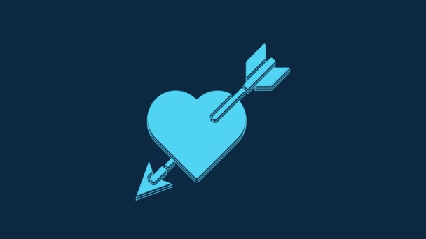 Blue Amour Symbol Heart Arrow Icon Isolated Blue Background Love – Stock-video