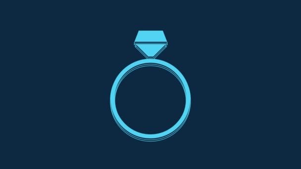Blue Diamond Engagement Ring Icon Isolated Blue Background Video Motion — Stockvideo