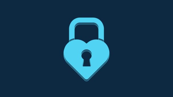Blue Castle Shape Heart Icon Isolated Blue Background Locked Heart — Video Stock
