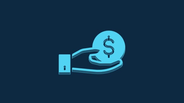Blue Human Hand Giving Money Icon Isolated Blue Background Receiving — Stock Video