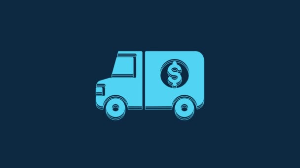Blue Armored Truck Icon Isolated Blue Background Video Motion Graphic — Stock video