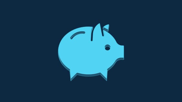 Blue Piggy Bank Icon Isolated Blue Background Icon Saving Accumulation — Stockvideo