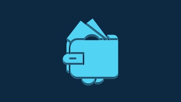 Blue Wallet Stacks Paper Money Cash Icon Isolated Blue Background — Stockvideo