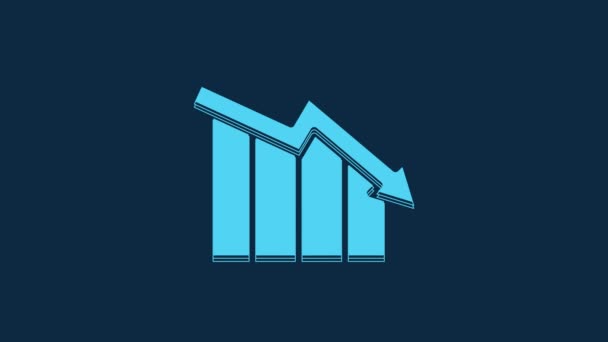 Blue Financial Growth Decrease Icon Isolated Blue Background Increasing Revenue — Αρχείο Βίντεο