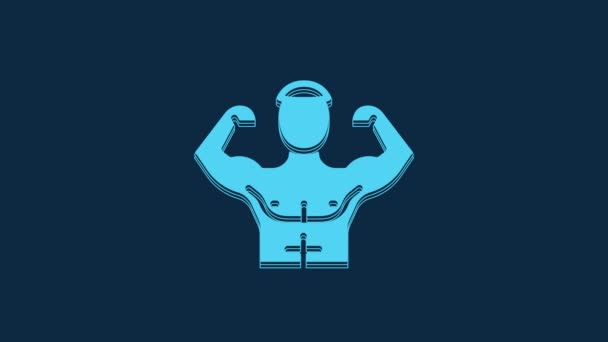 Blue Bodybuilder Showing His Muscles Icon Isolated Blue Background Fit — Stok Video