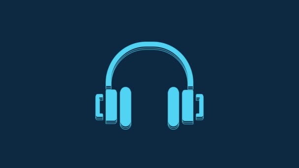 Blue Headphones Icon Isolated Blue Background Earphones Concept Listening Music — Video Stock